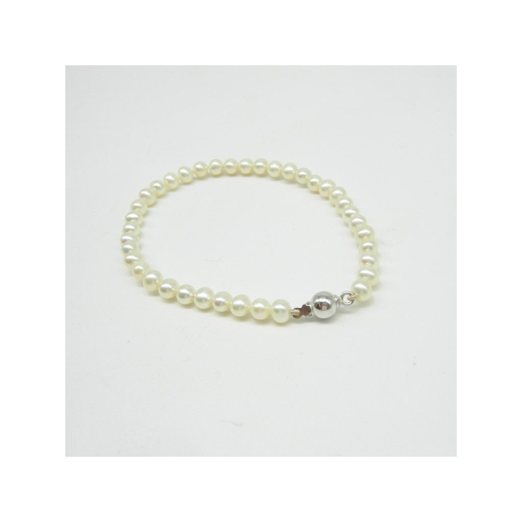 Bracciale Perle da 7mm con chiusura Sfera 6mm in Oro Bianco