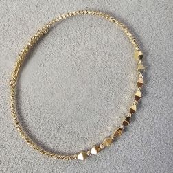 Bracciale Rigido aperto con palline e Rombi tridimensionali in Oro Giallo
