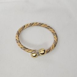 Bracciale Rigido aperto 2 Sfere Contrariè Torchon Godronato 3 colori dell'Oro