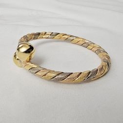 Rigid bracelet spiral with 2 spheres in yellow, white and rose gold