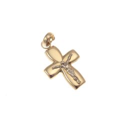 Croce Larga in Oro Giallo con Cristo in Oro Bianco