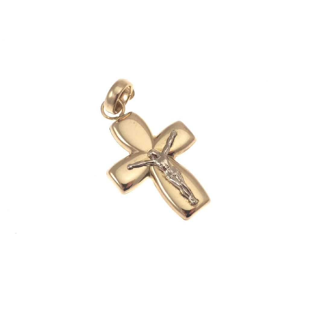 Croce Larga in Oro Giallo con Cristo in Oro Bianco
