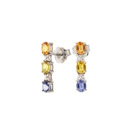 Trilogy Earrings with Colored Sapphires and Diamonds