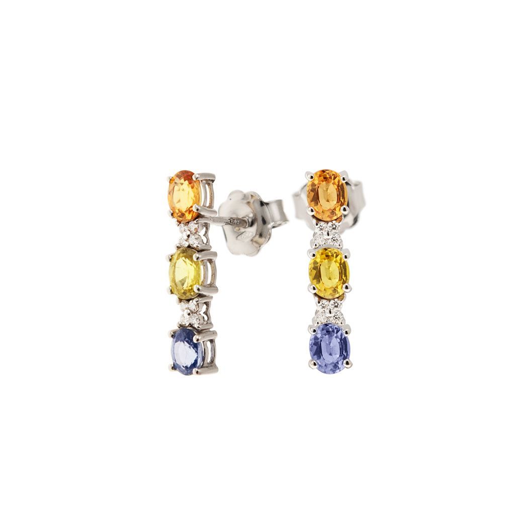 Trilogy Earrings with Colored Sapphires and Diamonds