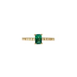 Anello Solitario con Smeraldo Ottagonale e 8 Diamanti