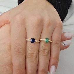 Solitaire Rings with Octagonal Emerald and Sapphire and 8 Diamonds