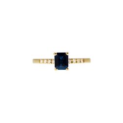 Anello Solitario con Zaffiro Ottagonale e 8 Diamanti