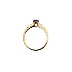 Anello Solitario con Zaffiro Ottagonale e 8 Diamanti