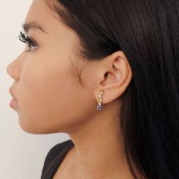 Photo of worn Trilogy Earrings with Colored Sapphires and Diamonds