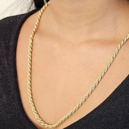 Collana Corda oro giallo con veneta oro bianco 61cm x 4.50mm foto indossata