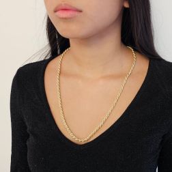 photo of worn Yellow gold rope necklace with white gold venetian 61cm x 4.50mm
