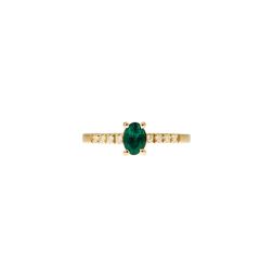 Anello Solitario con Smeraldo Ovale e 8 Diamanti