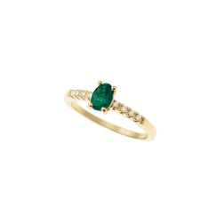 Anello Solitario con Smeraldo Ovale e 8 Diamanti