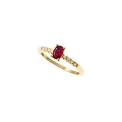 Solitaire Ring with Oval Ruby and 8 Diamonds