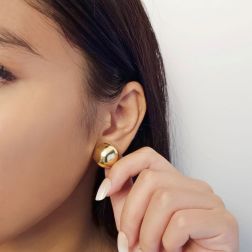 photo of worn Super Lightweight Semi-Sphere Shaped Lobe Earrings in Yellow Gold