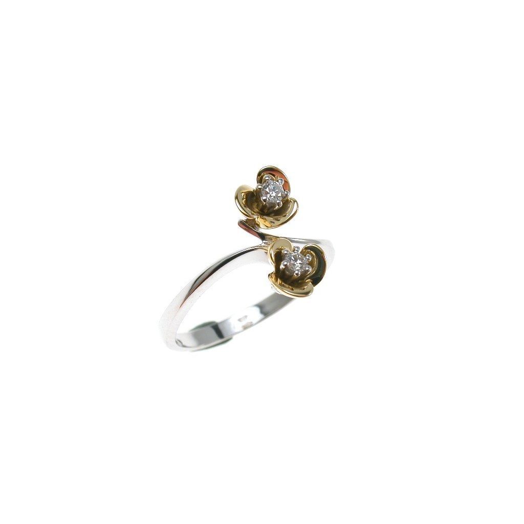 Anello Due Fiori con Diamanti oro giallo e oro bianco