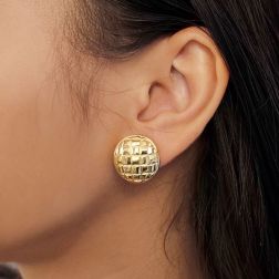 photo of worn Super Lightweight Vintage Button Earrings in Yellow Gold