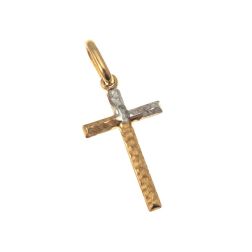 Croce Double-Face Martellata e Lucida in Oro Giallo e Bianco - fronte