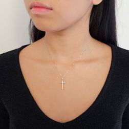 photo of worn Double-Sided Hammered and Polished Cross in Yellow and White Gold