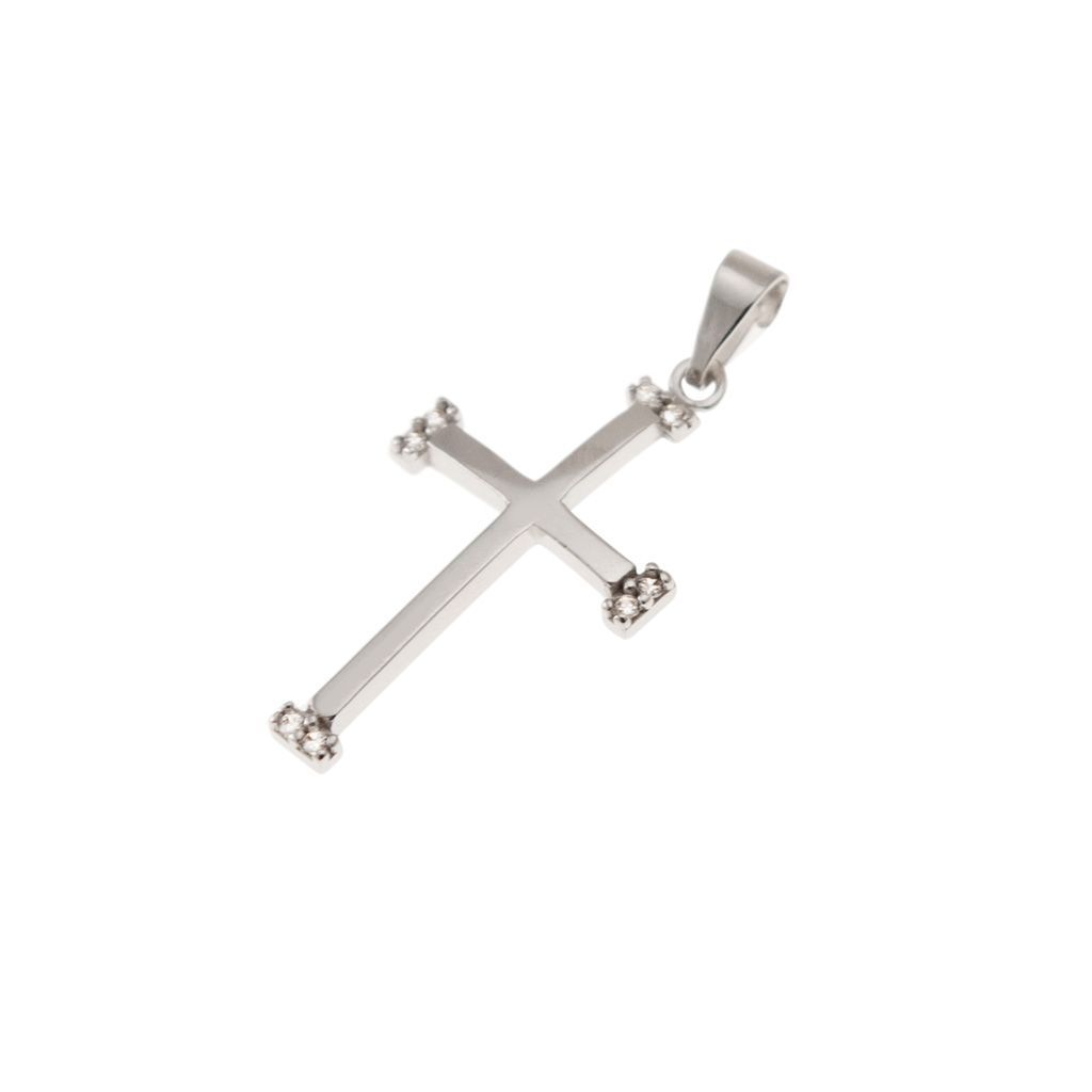Croce Lucida con zirconi in Oro Bianco