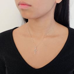 photo of worn White Gold Polished Cross Pendant with Zircons