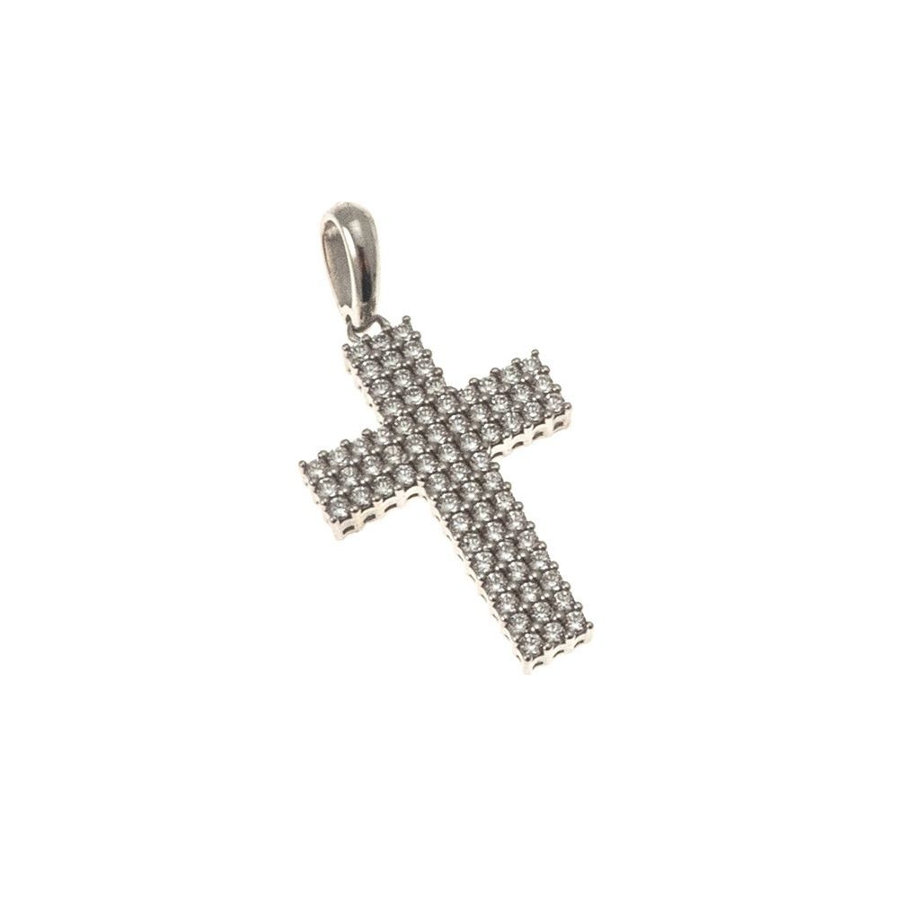 Croce in Oro Bianco con Zirconi effetto Pavé