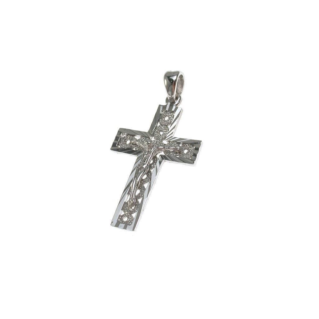 Croce Diamantata con Cristo in Oro Bianco
