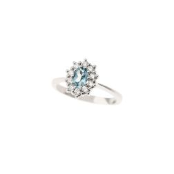 Anello Kate con Acquamarina 6x4mm e 10 Diamanti