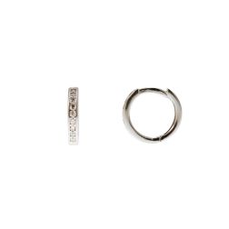 White Gold 1.2cm x 2.3mm Round Lobe Hoops with Zircons
