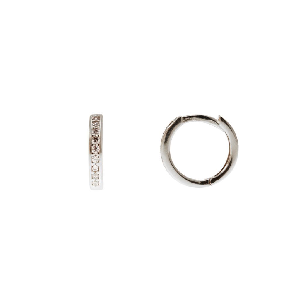 White Gold 1.2cm x 2.3mm Round Lobe Hoops with Zircons