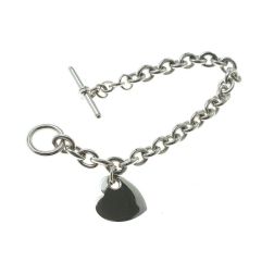 Bracciale a Catena Rolò Ovale in Oro Bianco con Ciondolo Cuore
