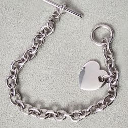 Bracciale a Catena Rolò Ovale in Oro Bianco con Ciondolo Cuore