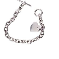 Oval Rolò Chain Bracelet in White Gold with Heart Pendant