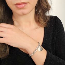 photo of worn Oval Rolò Chain Bracelet in White Gold with Heart Pendant