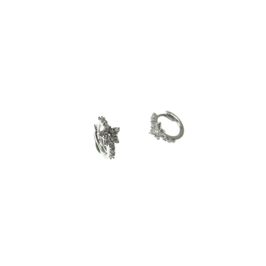 Star Earrings Mini Round Hoops with Diamonds on White Gold