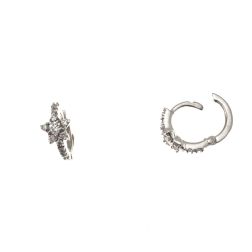 Orecchini Boccola Tonda Mini con Stella Diamanti su Oro Bianco