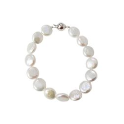 Bracciale Perle Bianche a bottone chiusura sfera Oro Bianco