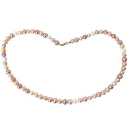 Multicolor Pink Pearl Necklace in Yellow Gold