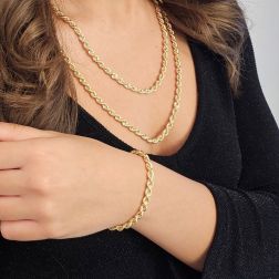 Collana Corda oro giallo 50cm 60cm e Bracciale x 4.80mm foto indossata