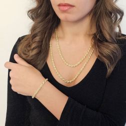 Collana Corda oro giallo 50cm 60cm e Bracciale x 4.80mm foto indossata