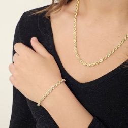 Rope necklace 50cm and Bracelet x 4.80mm in yellow gold