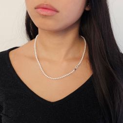 Fresh Water Pearl Necklace with White Gold and Diamond Drop Clasp photo worn