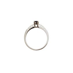 Anello Solitario Zaffiro Blu Ovale e 8 Diamanti in Oro Bianco- Misura 9