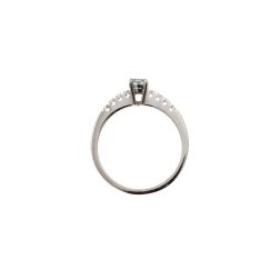 Anello Solitario Acquamarina Ovale e 8 Diamanti in Oro Bianco