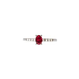 Anello Solitario Rubino Ovale e 8 Diamanti in Oro Bianco- Misura 12