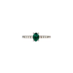 Anello Solitario Smeraldo Ovale e 8 Diamanti in Oro Bianco