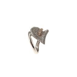 Anello Design Foglia con 148 Diamanti in Oro Bianco e Oro Rosa
