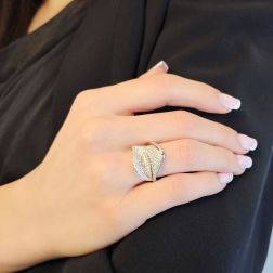 Photo of worn Leaf Design Ring with 148 Diamonds in White Gold and Rose Gold