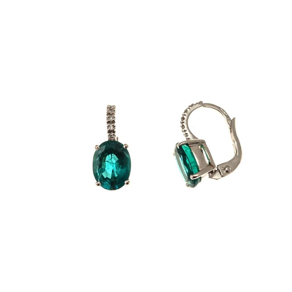 Orecchini monachella Smeraldo 9mm x 6.8mm e Barretta Diamanti