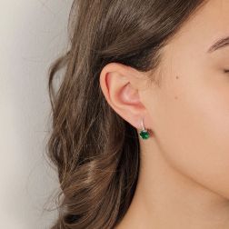 Photo of worn Emerald 9mm x 6.8mm and Diamond Earrings
